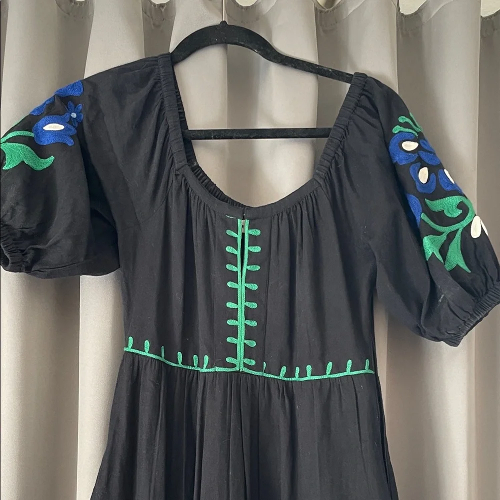 Roller Rabbit Black Maxi Dress with Blue and Green Accents - Picture 2 of 4